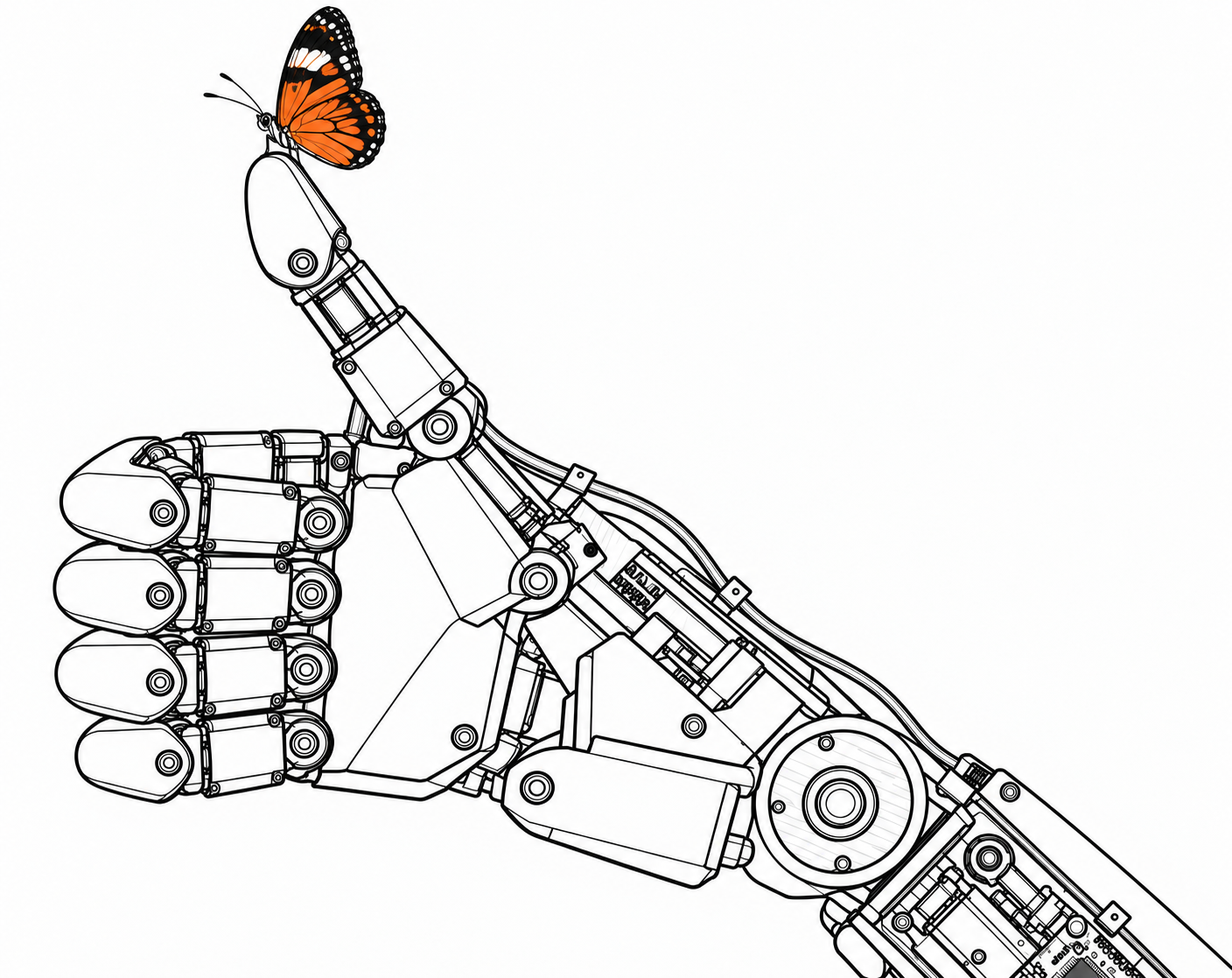 Roboterhand mit Schmetterling auf der Fingerspitze